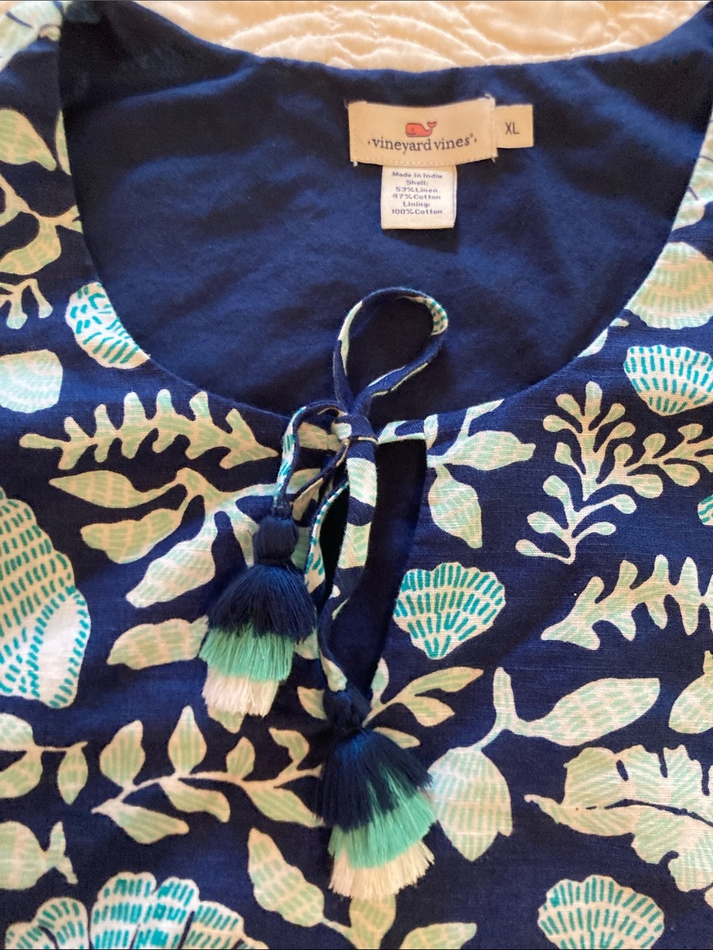 Vineyard Vines Navy Dress with Aqua Floral Print - Picture 3 of 7